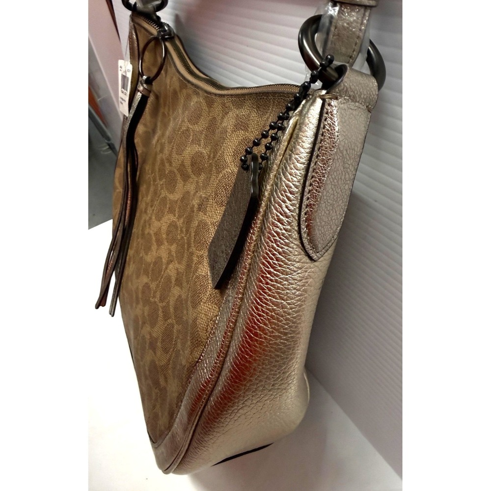 Coach Sutton Hobo Shoulder Crossbody Bag Signature Canvas Snakeskin TAN PLATINUM - Picture 6 of 14